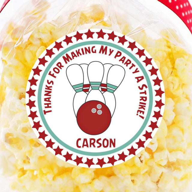 red bowling ball birthday sticker with pins