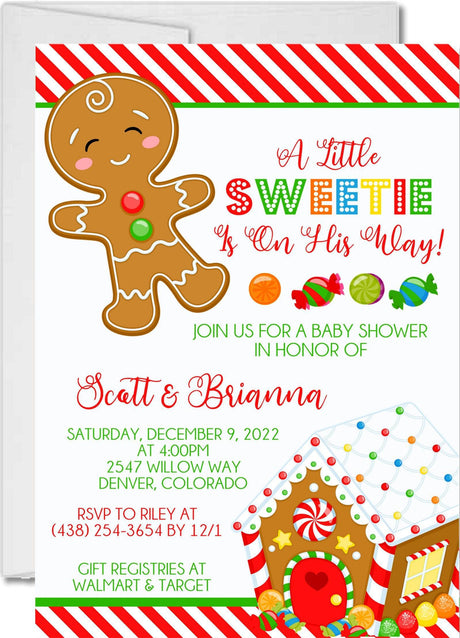 red candy cane baby shower invitations christmas sweets theme
