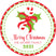 red candy cane christmas sticker with holly and ribbon