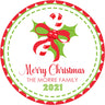 red candy cane christmas sticker with holly and ribbon