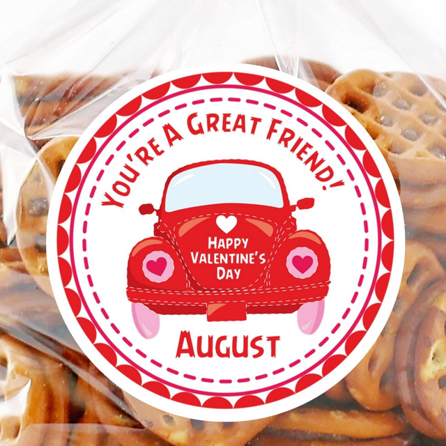 red car friendship valentine personalized sticker