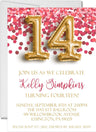 red confetti birthday party invitations gold balloon number design