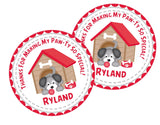 red doghouse puppy theme birthday sticker