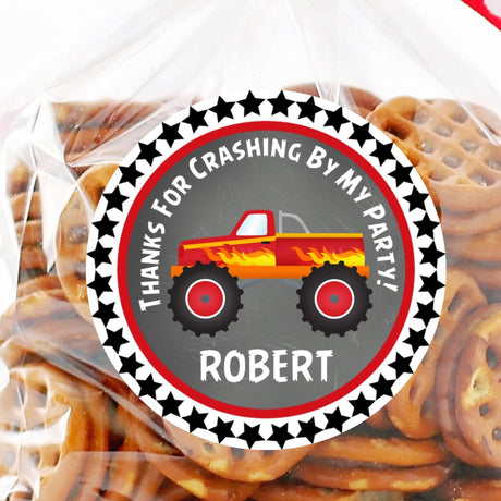 red flame monster truck birthday sticker