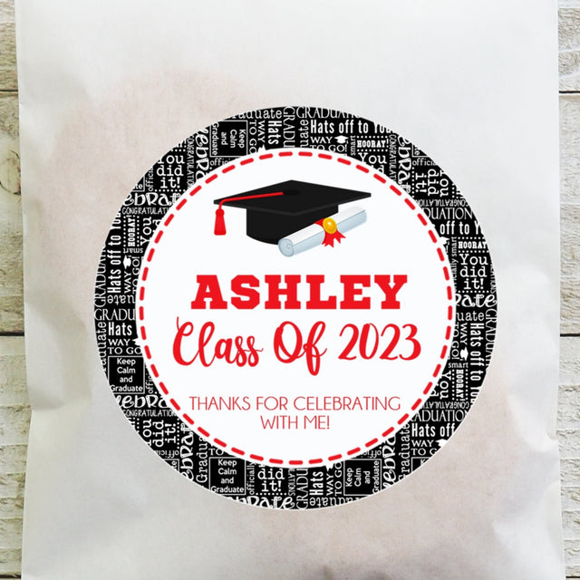 Red and black graduation stickers – graduation cap and diploma design