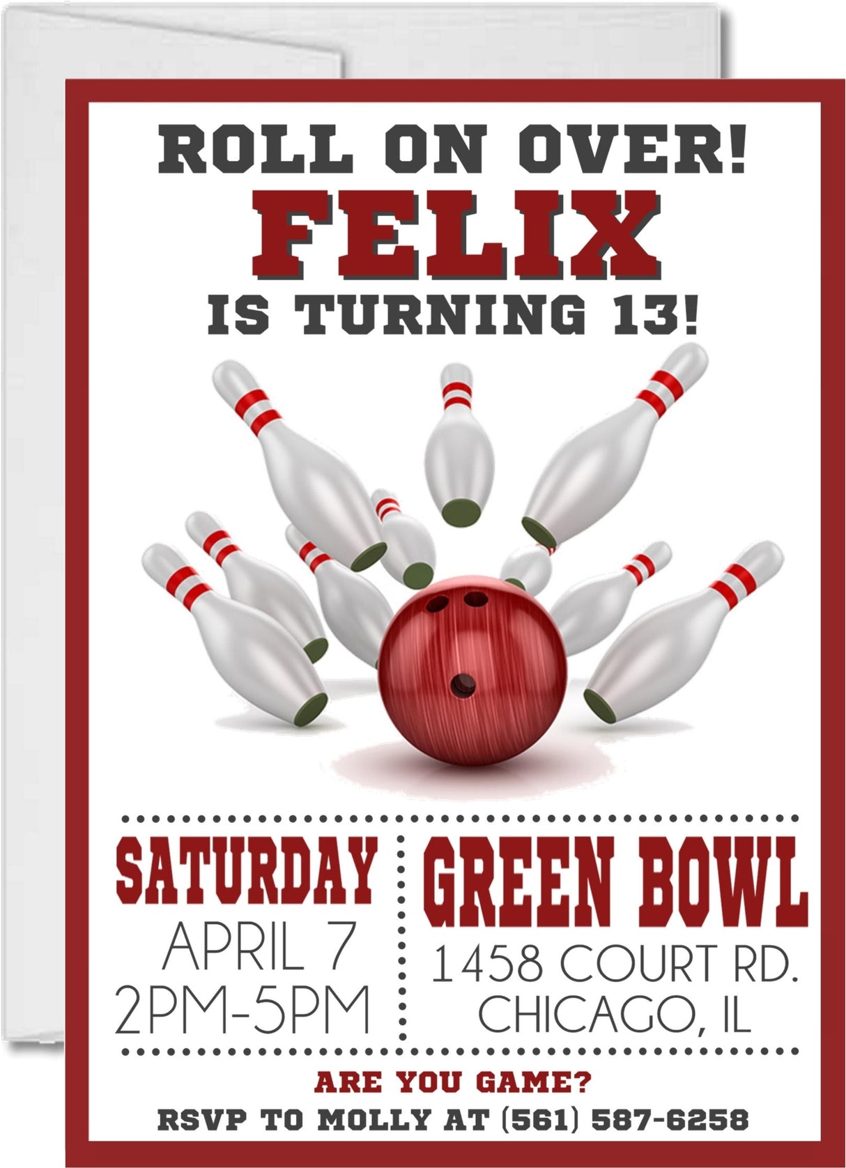 red pink blue bowling birthday invitations bowling pin theme
