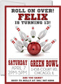 red pink blue bowling birthday invitations bowling pin theme