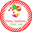 red striped christmas candy favor sticker with holiday sweets