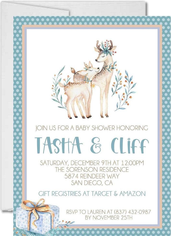 reindeer baby shower invitations icy blue holiday design