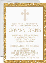 religious invitations with decorative cross and gold border design