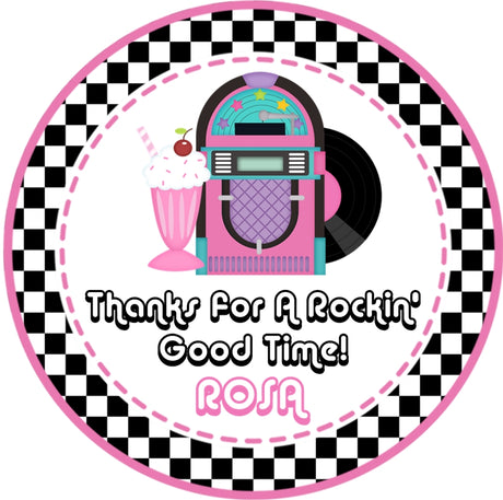 retro diner birthday sticker with jukebox and checkered border
