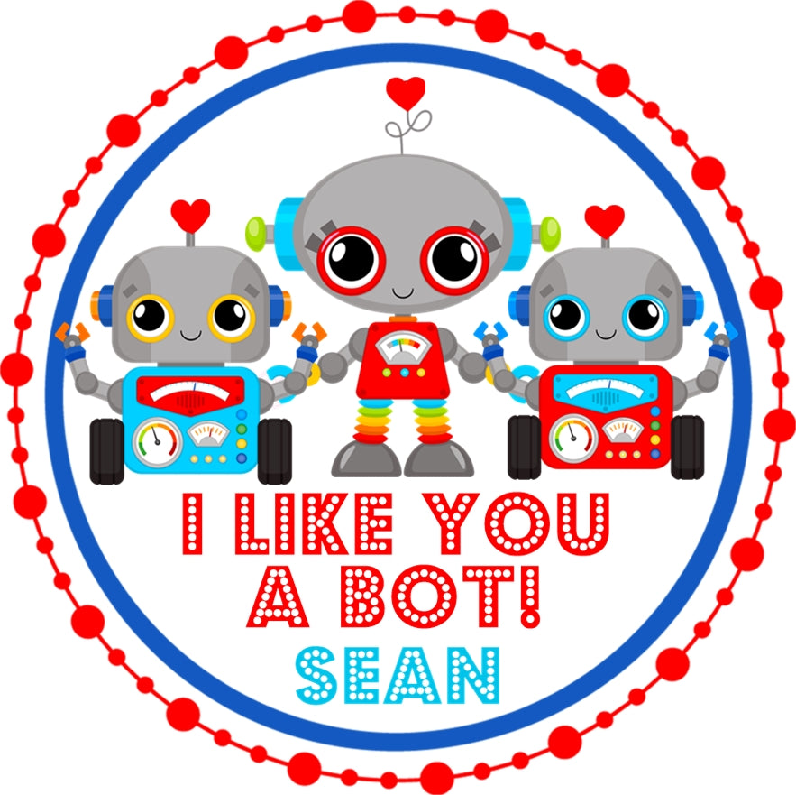 robot kids valentine treat bag label