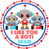 robot kids valentine treat bag label
