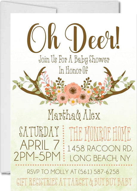 rustic deer baby shower invitations forest greenery theme