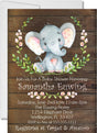 rustic elephant baby shower invitations wood background theme