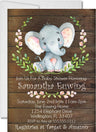 rustic elephant baby shower invitations wood background theme
