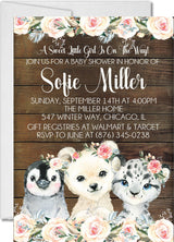 rustic floral arctic animal baby shower invitations for girls