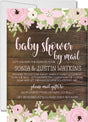 rustic floral baby shower by mail invitations wood background design