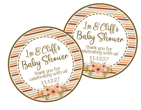 rustic floral baby shower sticker peach and brown