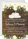 rustic green white neutral wood pumpkin baby shower invitations