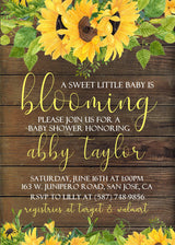 rustic sunflower baby shower invitations wood background theme
