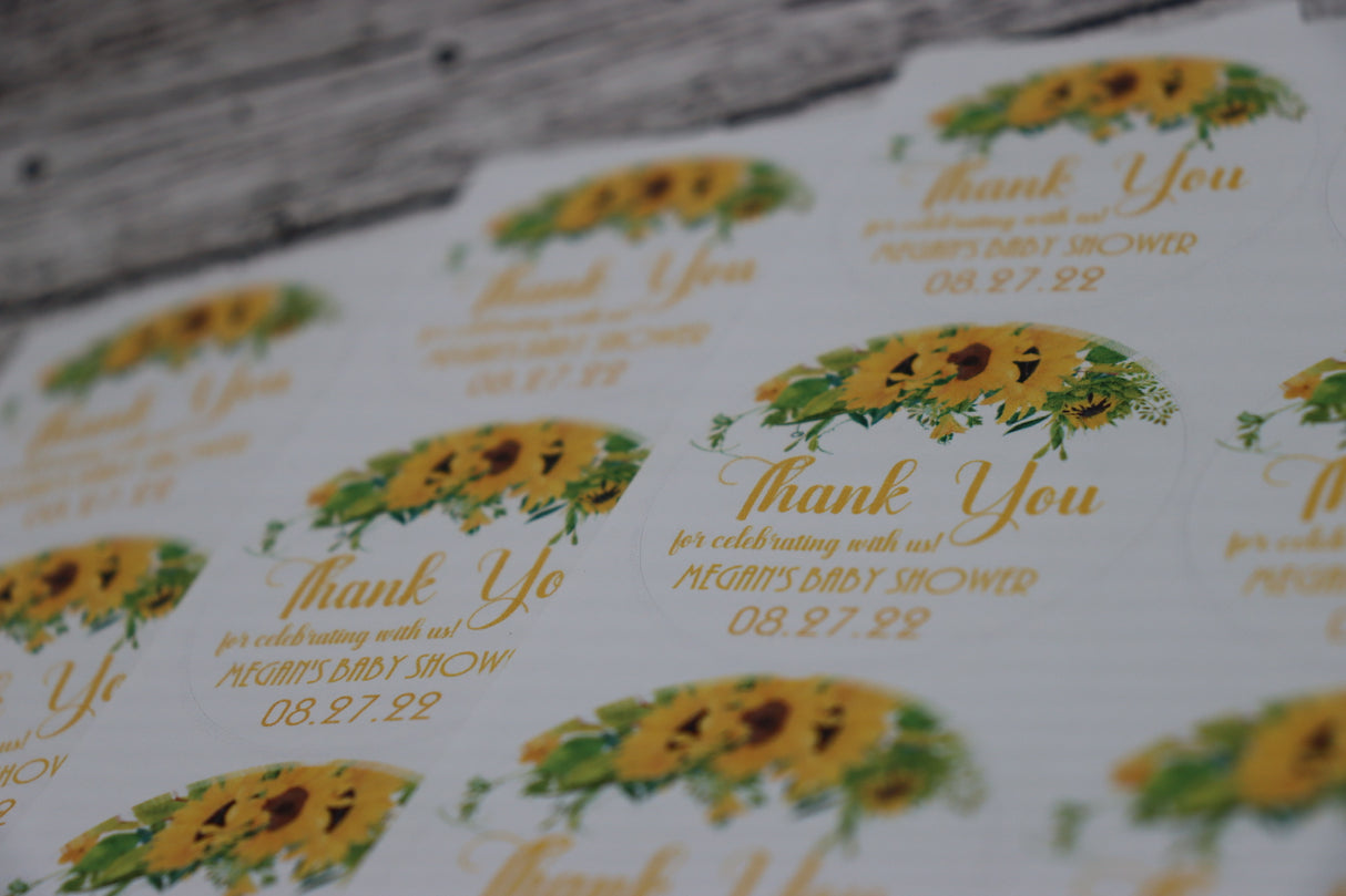 rustic sunflower baby shower thank you label