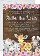 rustic wood jungle animal baby shower invitations floral safari style