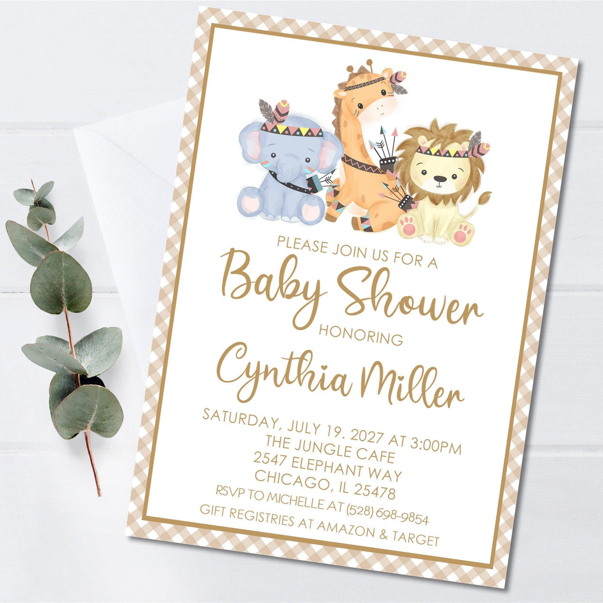 safari baby shower invitations neutral jungle design