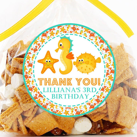 seahorse starfish pufferfish birthday sticker