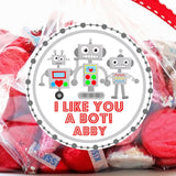 silver and grey robot valentine stickers personalized