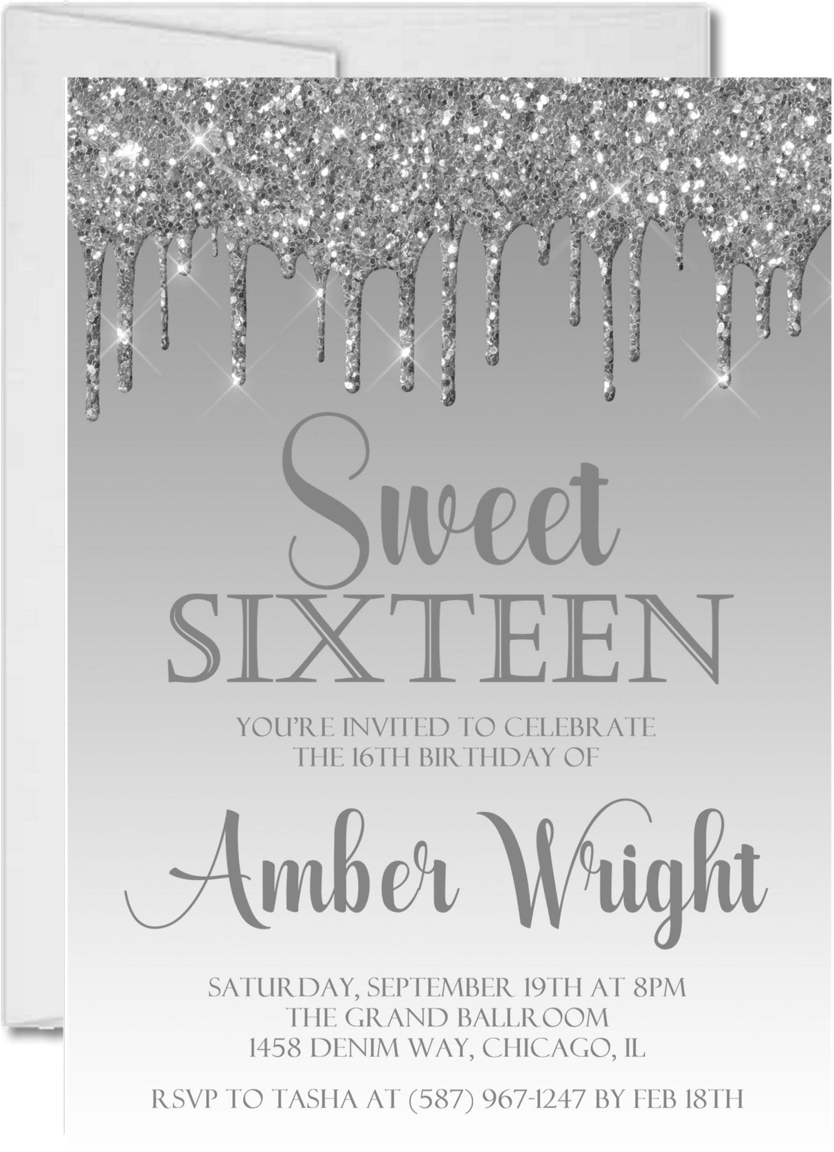 silver gray sweet sixteen invitations elegant birthday theme