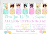 sleepover birthday party invitations pastel pajama design