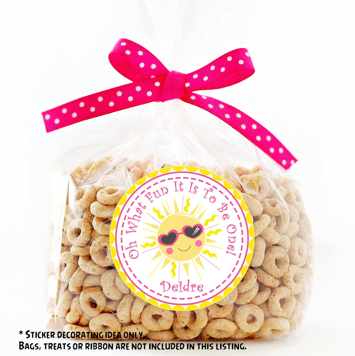 smiling sun with sunglasses party favor label