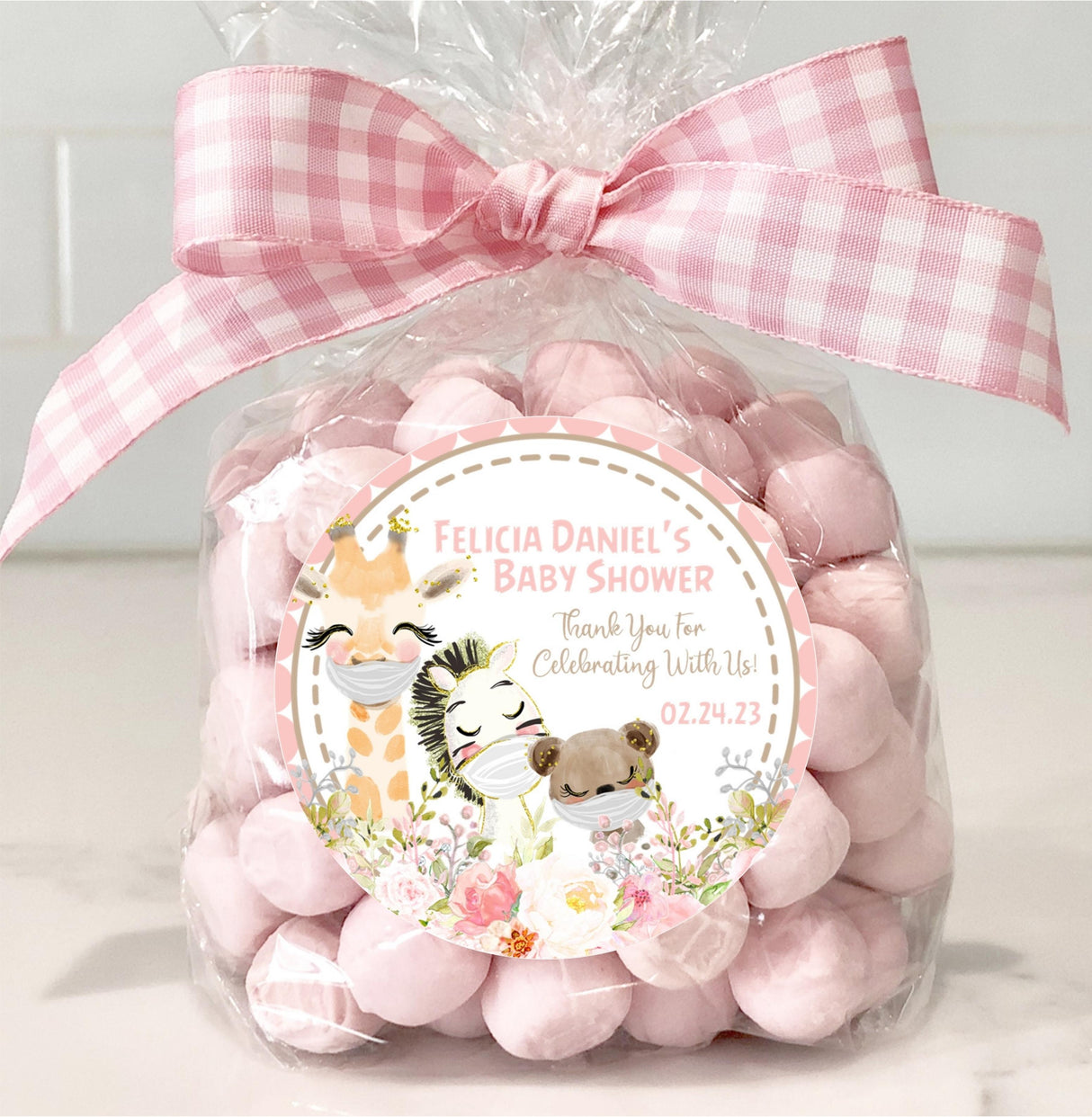 social distance baby shower favor label for girls