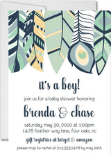 Boys Tribal Feather Baby Shower southwestern baby shower invitation cards tribal feather style