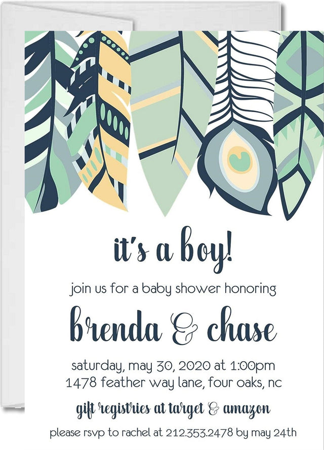 Boys Tribal Feather Baby Shower southwestern baby shower invitation cards tribal feather style