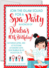 spa birthday party invitations red teal pamper design