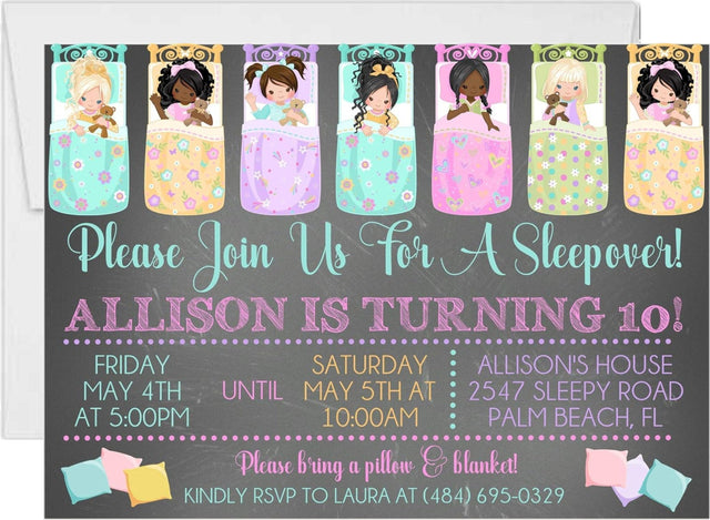 spa sleepover birthday invitations girls slumber party theme
