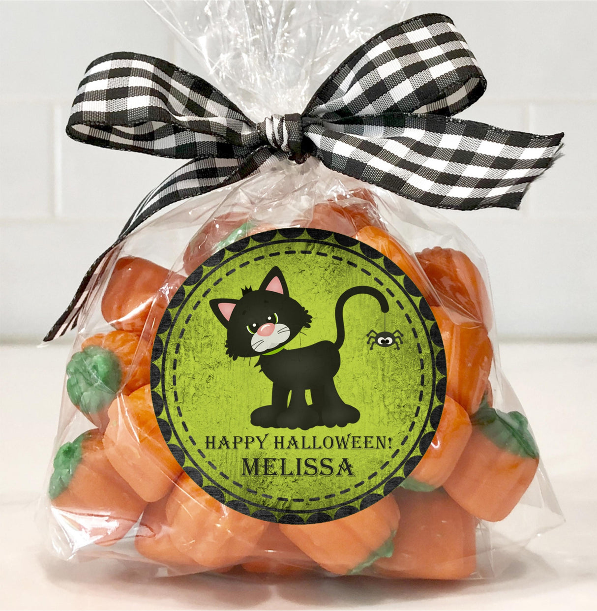 spooky halloween party sticker showcasing retro style black cat design