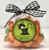 spooky halloween party sticker showcasing retro style black cat design