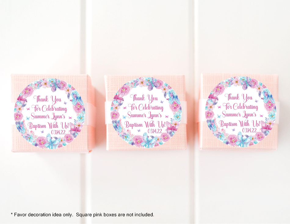 spring butterfly baptism sticker labels