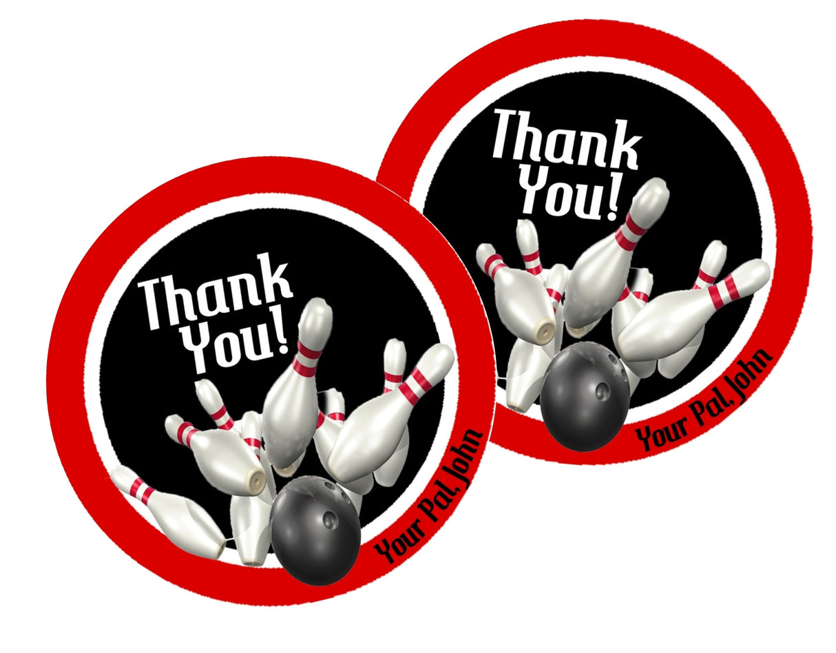 strike theme bowling party favor label