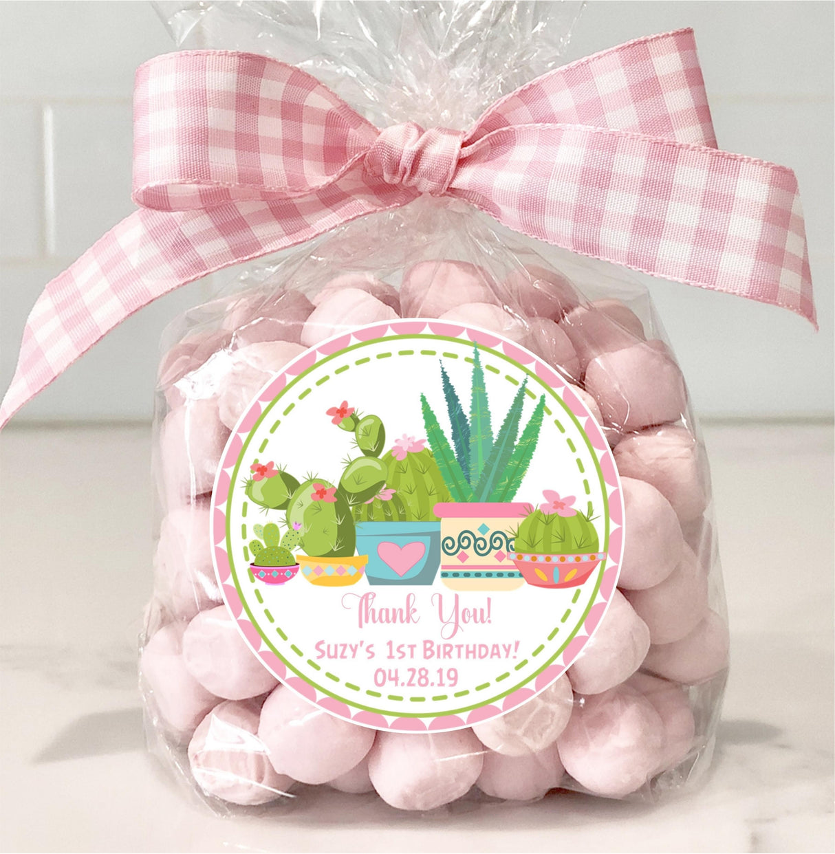 succulent and cactus birthday sticker design in pink and mint