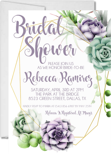 succulent bridal shower invitations botanical watercolor design