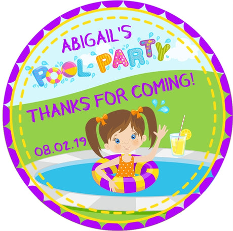 summer party favor sticker with pool and drink theme