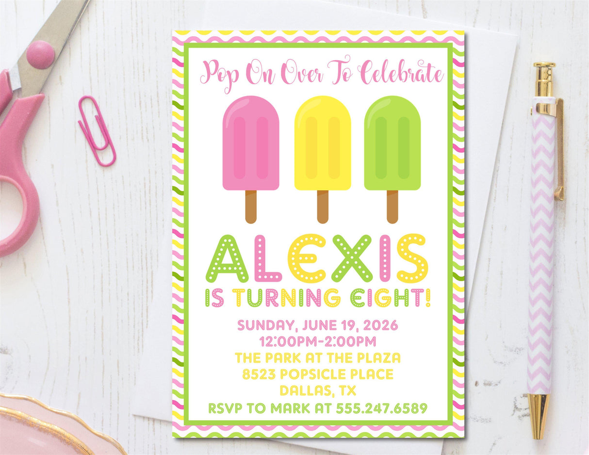 summer popsicle birthday invitations bright pastel theme
