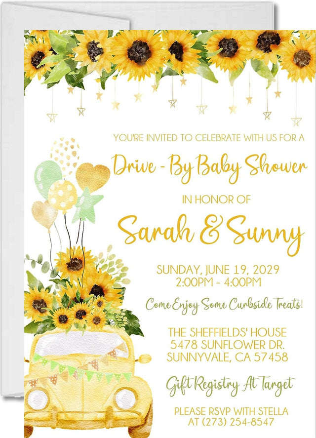 sunflower drive by baby shower invitations rustic theme