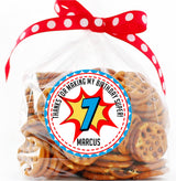 superhero sticker design in red yellow blue