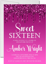 sweet 16 invitations hot pink drip design