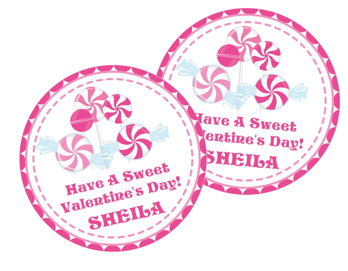 sweet valentine favor label with lollipops and wrapped candy